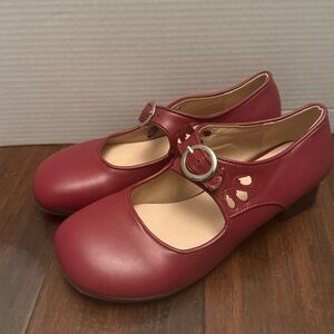 Red Faux Leather Retro Low Heel Mary Jane Shoes Size European 40